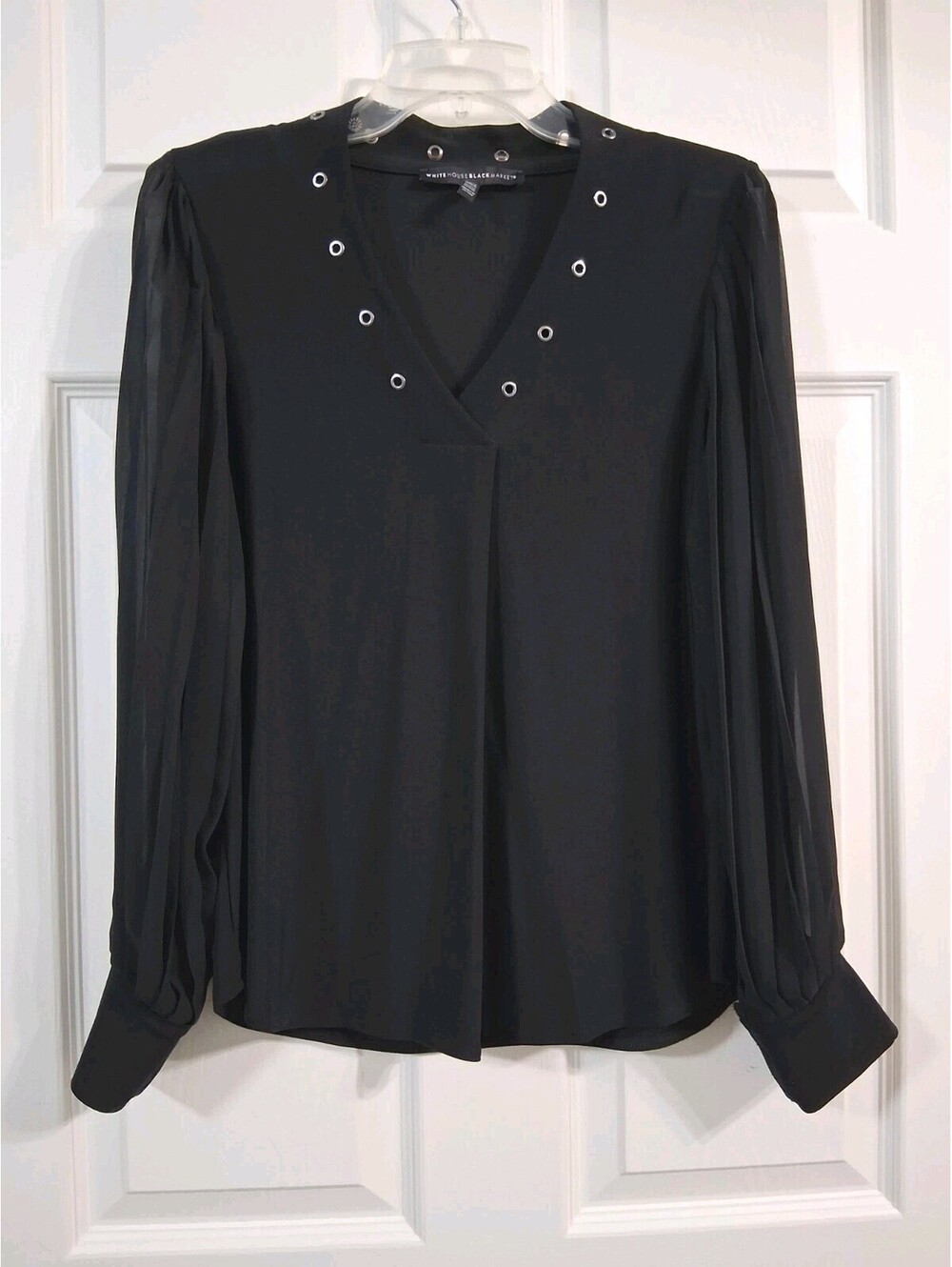 Black House/White Market, Black, Long Sheer Sleeve Blouse, Grommet Neck, EUC, SP
